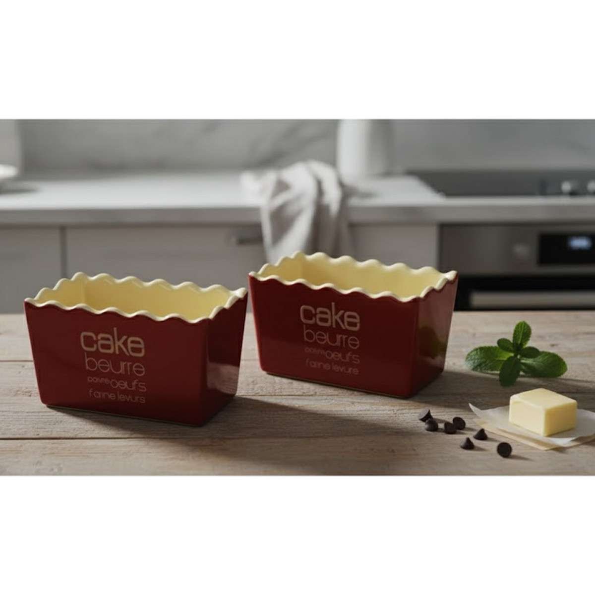 Pirofila Rettangolare per Torta Cake da Forno Set 2 pz Rosso