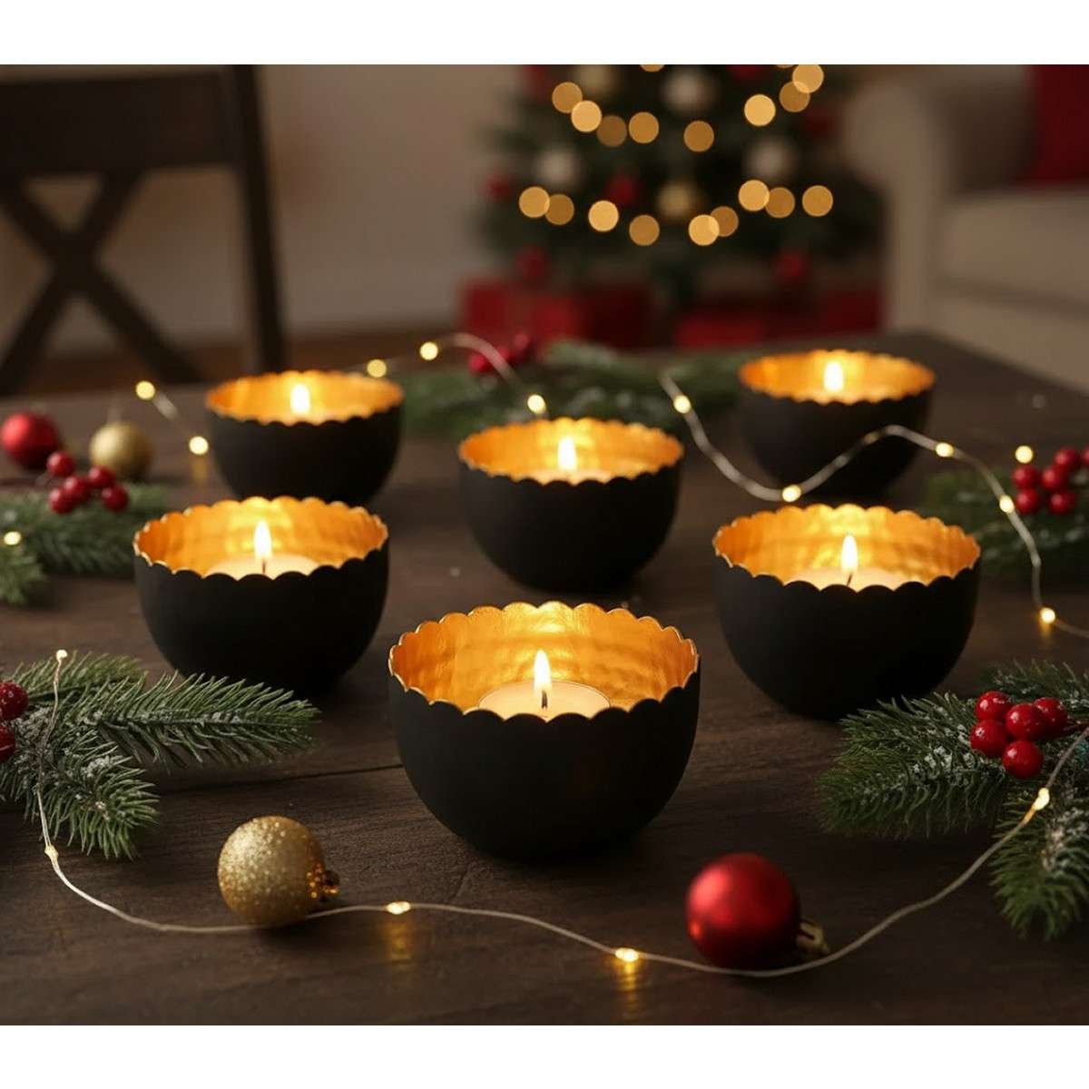 Portacandela tealight Coppa Nero/Oro in Metallo cm 9 x 6 - immagine 2