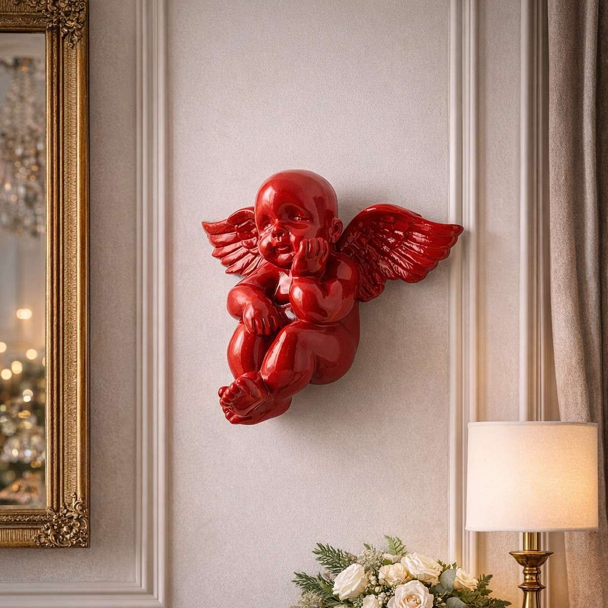 Angelo da parete Gabriel Rosso decorazione in resina Fisura