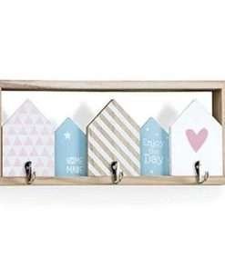 Attaccapanni da parete Scandi Flowers Casine in legno e metallo con 3 ganci Montemaggi