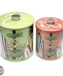 Barattoli per biscotti rotondi in metallo surf verde/arancio Set 2pz