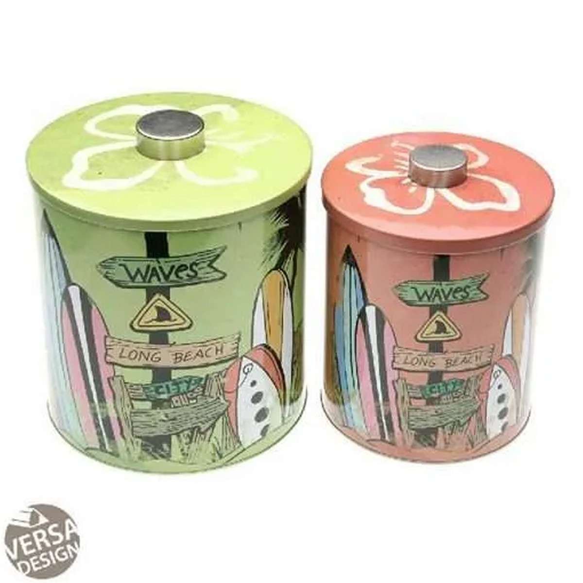 Barattoli per biscotti rotondi in metallo surf verde/arancio Set 2pz