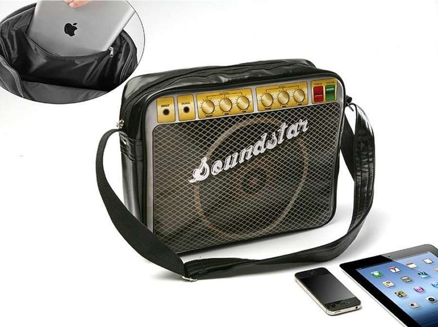 Borsa a tracolla in ecopelle altoparlante nera @ bolso bandolera altavoz