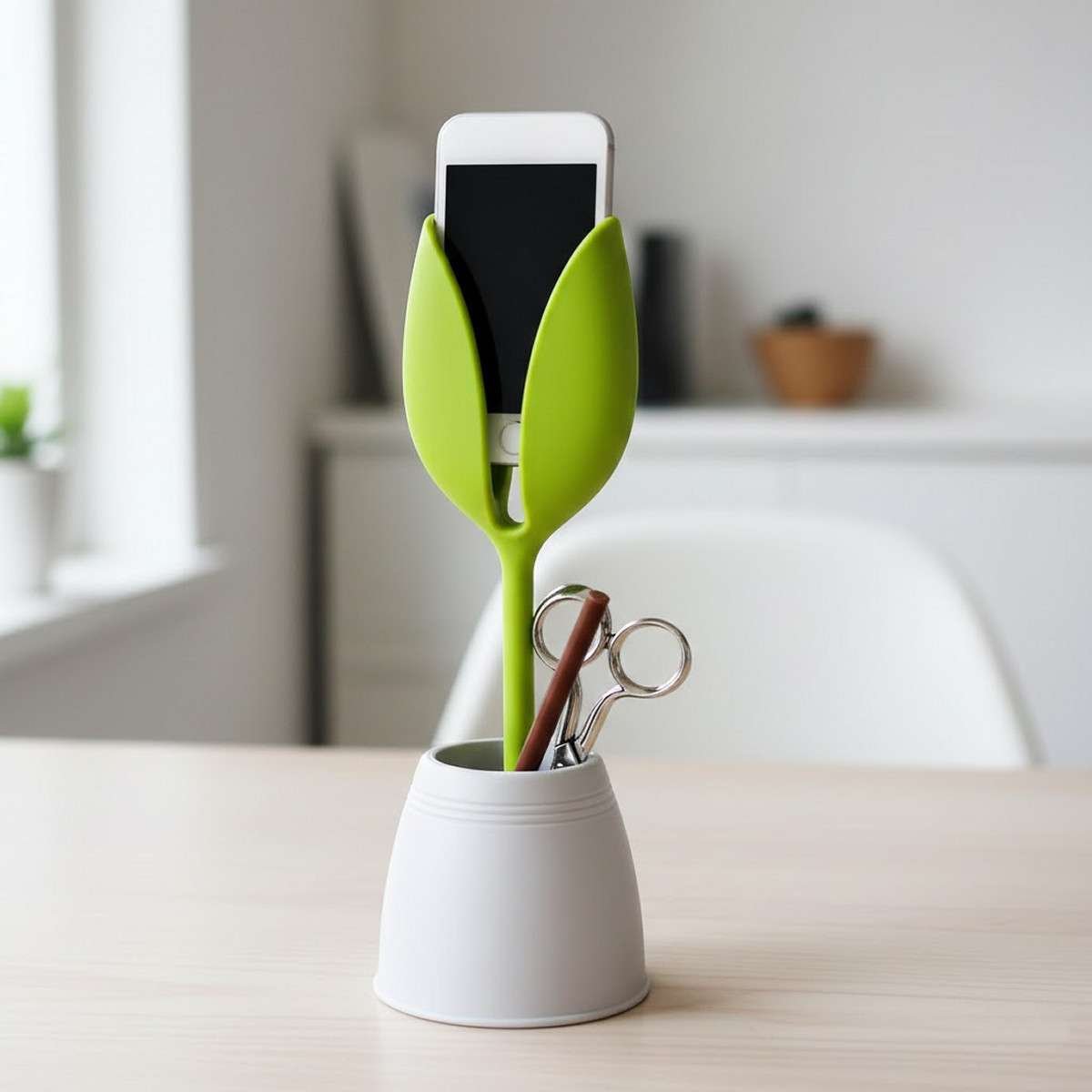 Porta Cellulare Tulip da Scrivania con Porta Penne Grigio