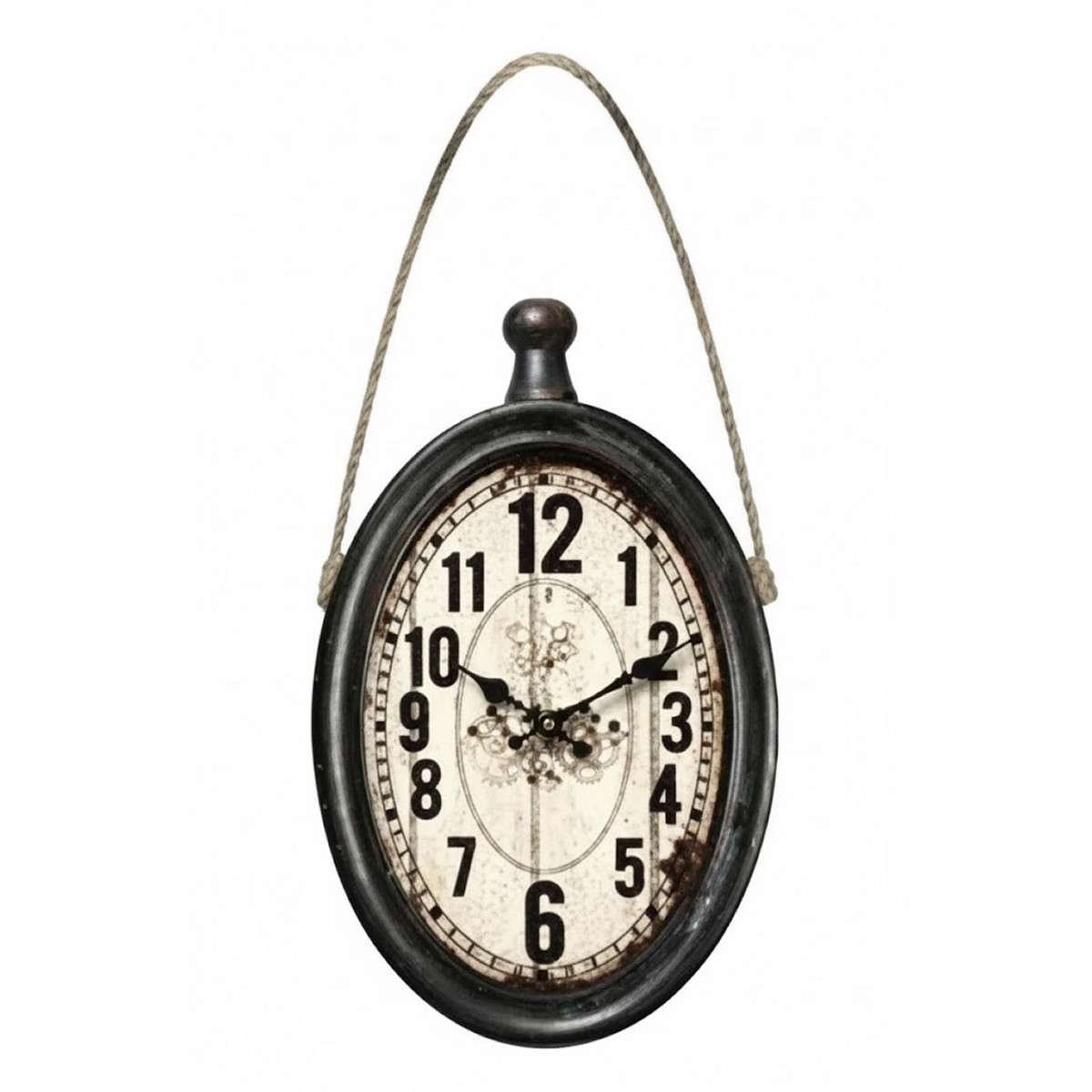 Orologio da parete ovale in metallo e corda anticato nero