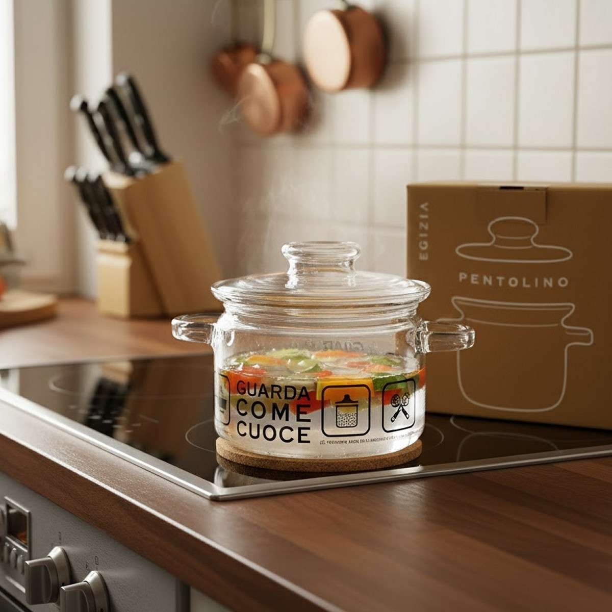 Pentolino in Vetro "Guarda Come Cuoce" con Coperchio e Ricettario: Cucina Sana e Tradizionale
