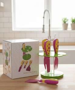 Set Quadrifoglio ceppo Girevole con 4 coltelli da formaggio antiaderenti inox Brandani