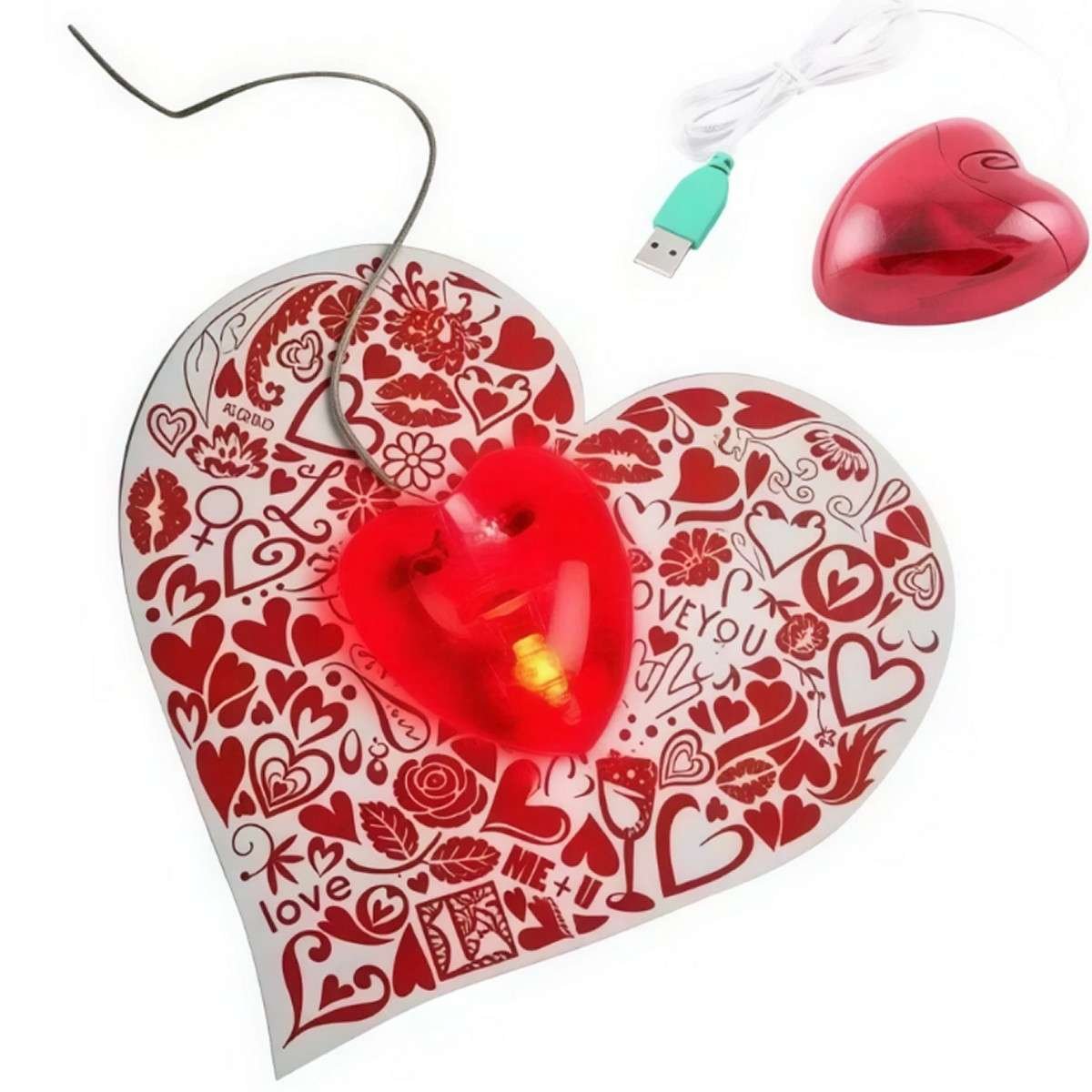 Set tappetino e mouse ottico a forma di cuore