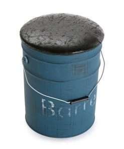 Sgabello bidoncino contenitore azzurro pouf nero con scritta
