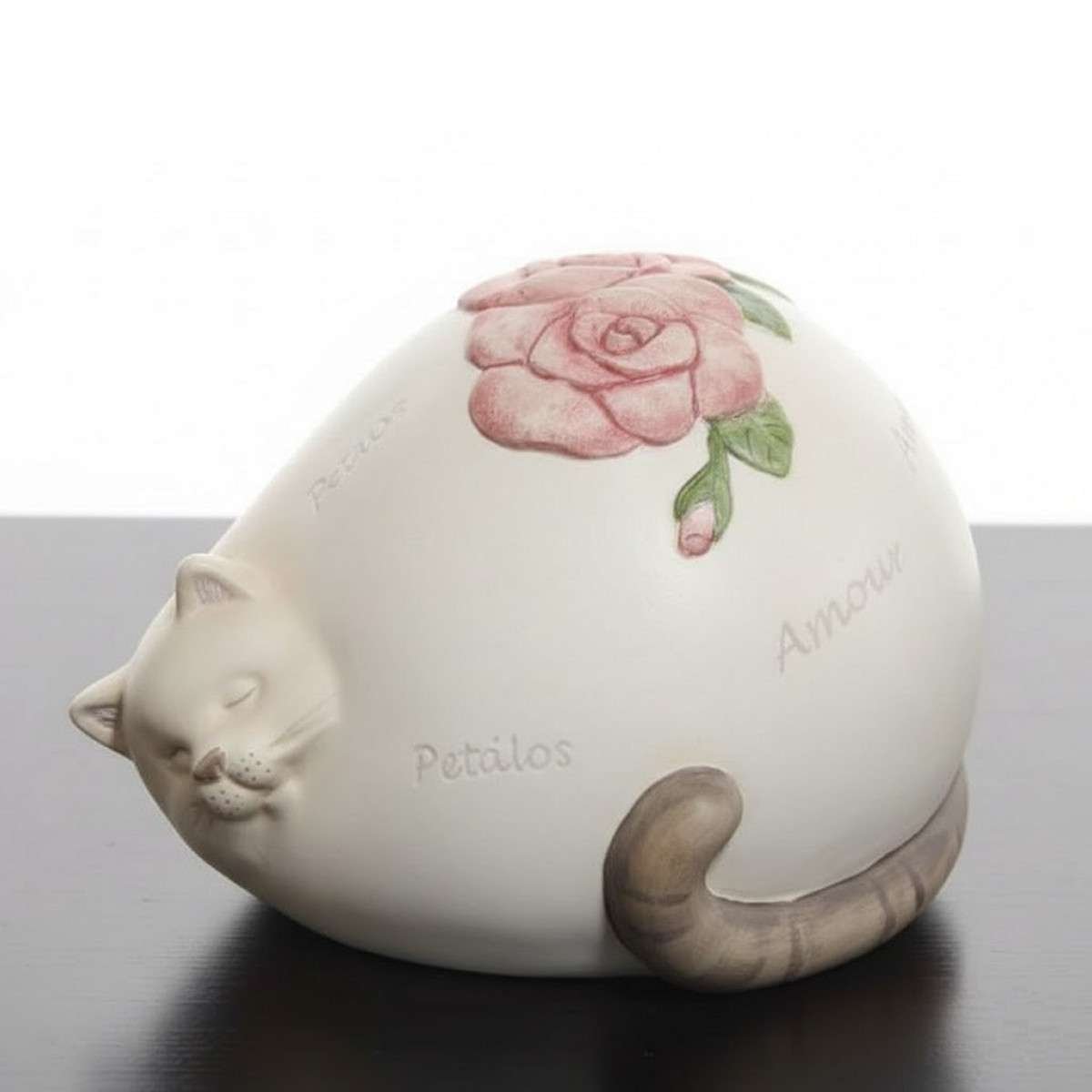 Soprammobile in Coccio a forma di Gatto con Fiori grande