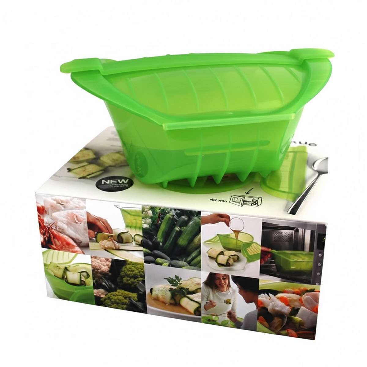 Vaporiera in silicone con Vassoio per microonde Ogya Verde LèKUè