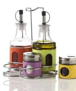 set 4pz Menage oblò fat colorato vetro/inox Brandani Gift