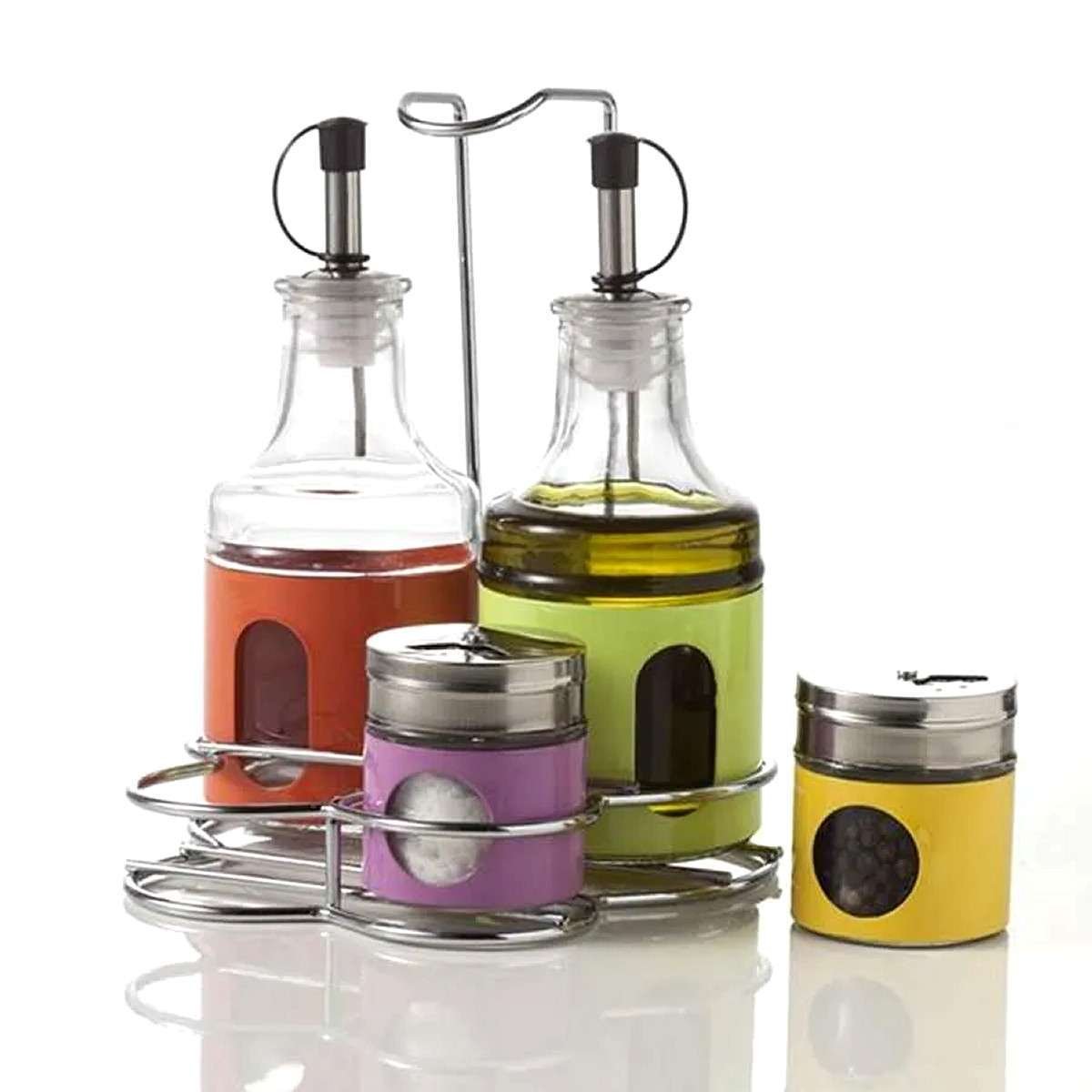 set 4pz Menage oblò fat colorato vetro/inox Brandani Gift