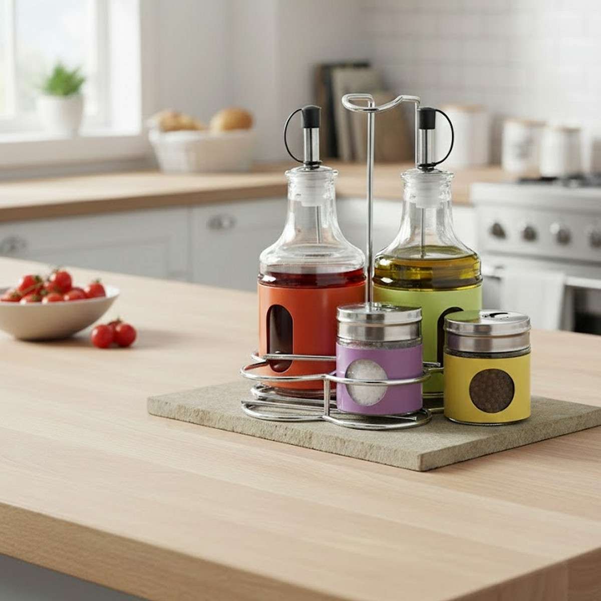 set 4pz Menage oblò fat colorato vetro/inox Brandani Gift