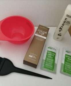 kit tinta color lux + ossidante, ciotola, pennello, shampoo e maschera