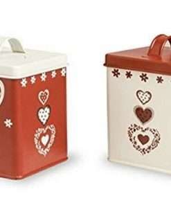 set 2 pz Barattolo per biscotti incanto rosso avorio decorati in metallo multiuso