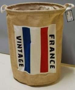 Cesta Portabiancheria Rotonda in Lino con Bandiera francese Stile Vintage