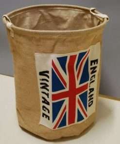Cesta Portabiancheria Rotonda in Lino con Bandiera inglese Stile Vintage