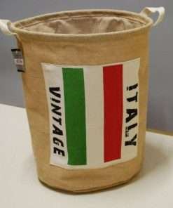 Cesta Portabiancheria Rotonda in Lino con Bandiera italiana Stile Vintage