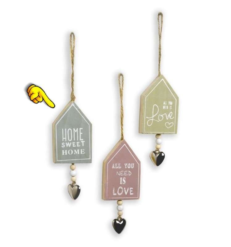 Decorazione da appendere Casina Scandi Love con cuoricino home sweet home verde salvia MONTEMAGGI