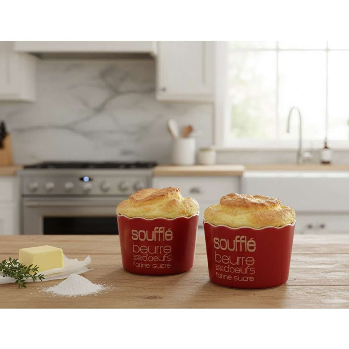 Pirofila mono porzione da forno per torta "soufflè" rotonda da forno 2 pezzi rosso @ Plat four Soufflè x 2 Rouge coffret