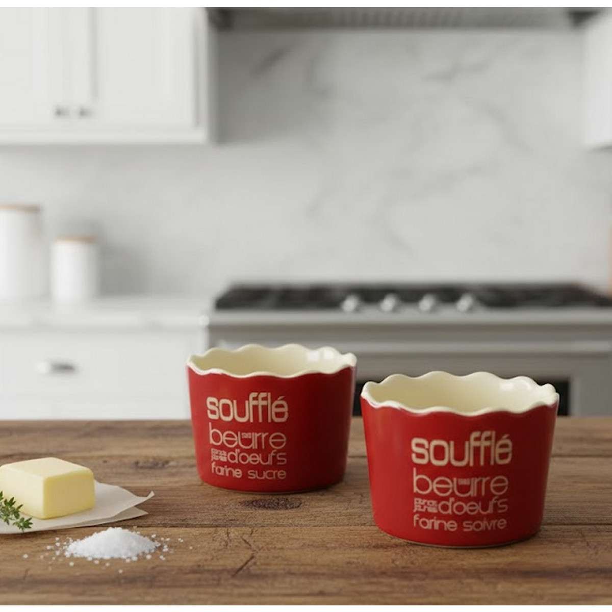 Pirofila mono porzione da forno per torta "soufflè" rotonda da forno 2 pezzi rosso @ Plat four Soufflè x 2 Rouge coffret
