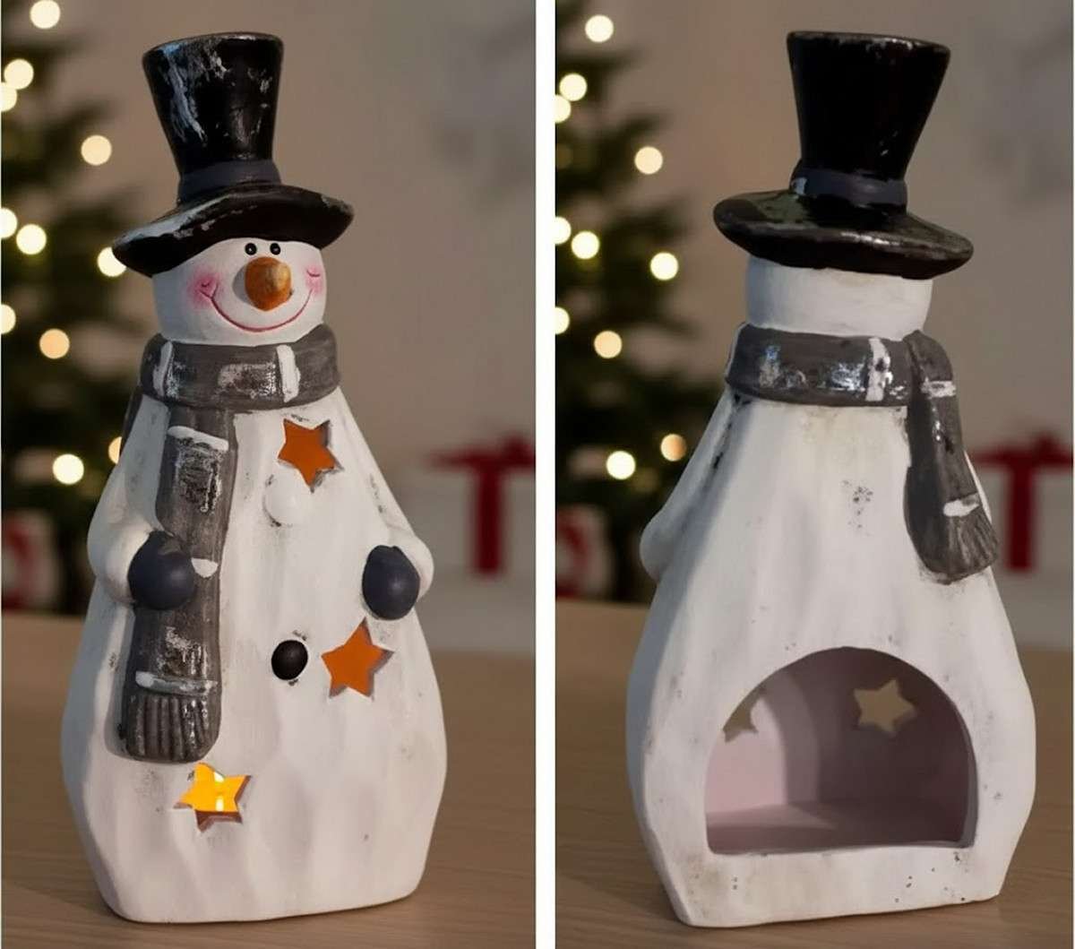 Pupazzo di neve Porta lumino tealight grigio bianco in ceramica SCHONHUBER