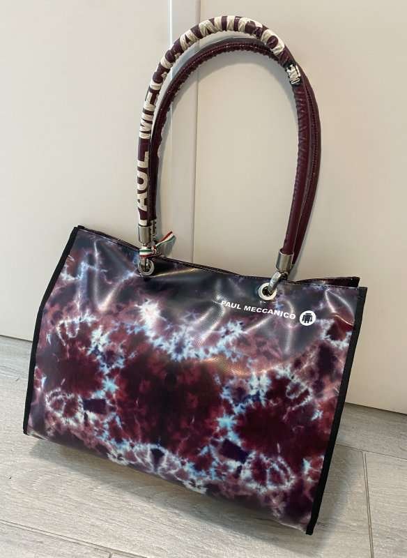 Borsa shopper bag amarena sfumata con macchie di colore modello PEPE in telone camion Paul Meccanico.