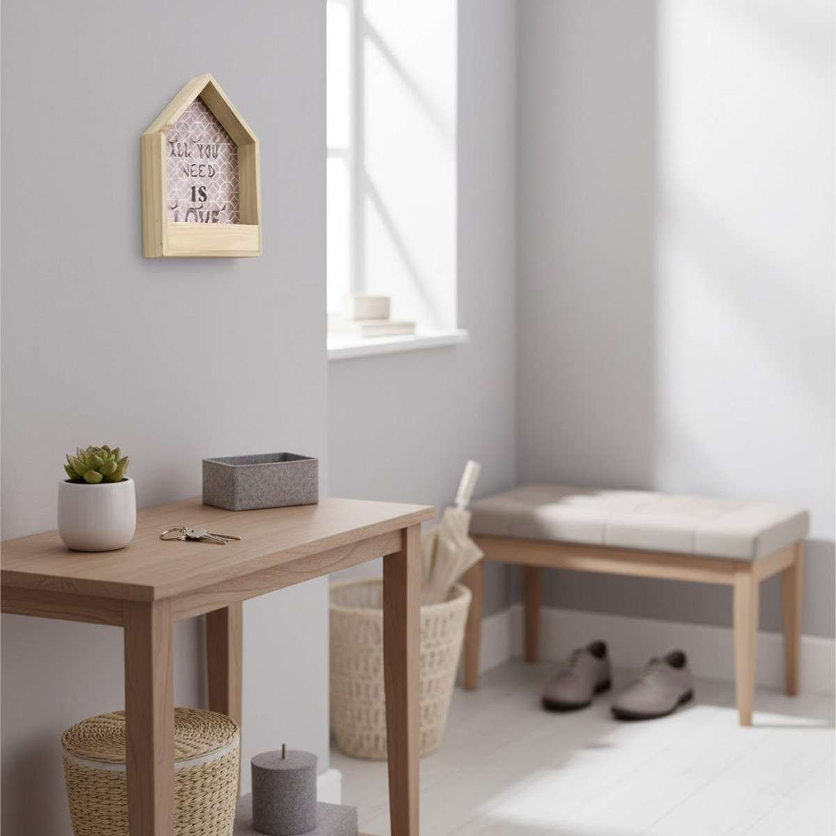 Portachiavi da parete Casina Scandi Love in legno con 6 ganci rosa Montemaggi