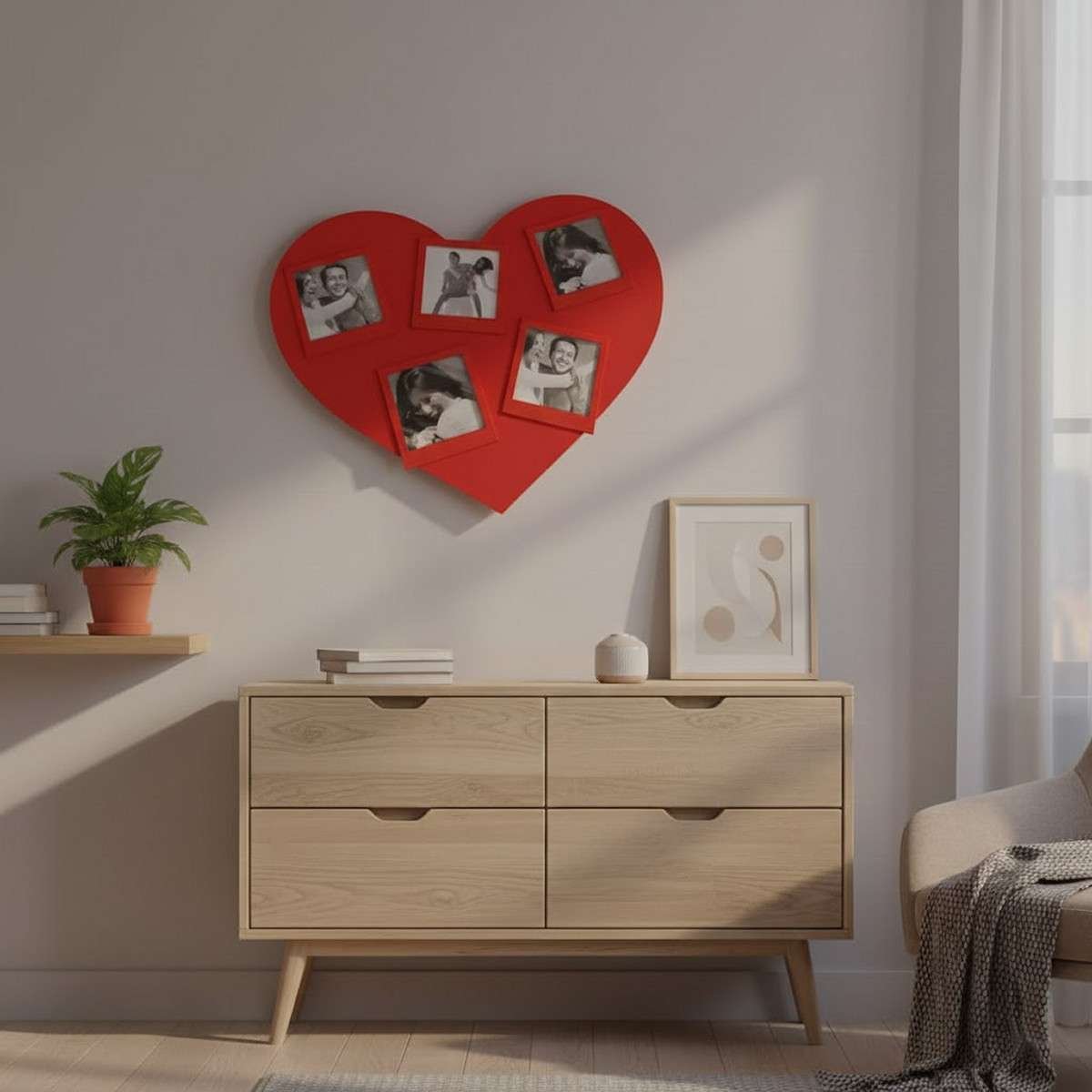 Portafoto da parete Polaroid cornice cuore rosso x 5 foto