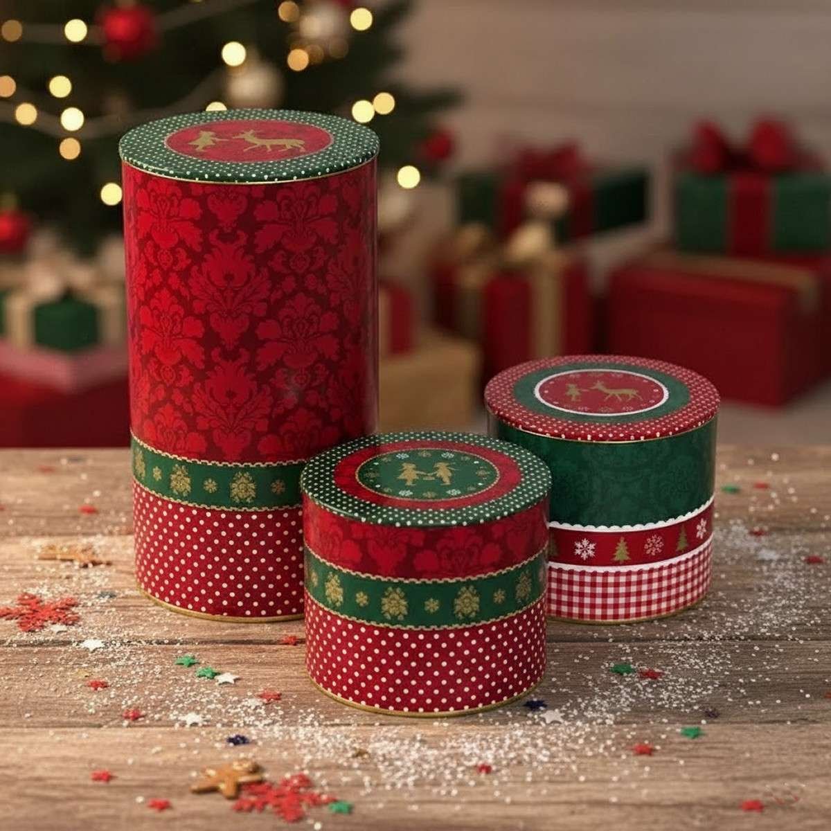 Set 3pz Barattoli Biscotti con coperchio Tondo cilindro Nostalgia