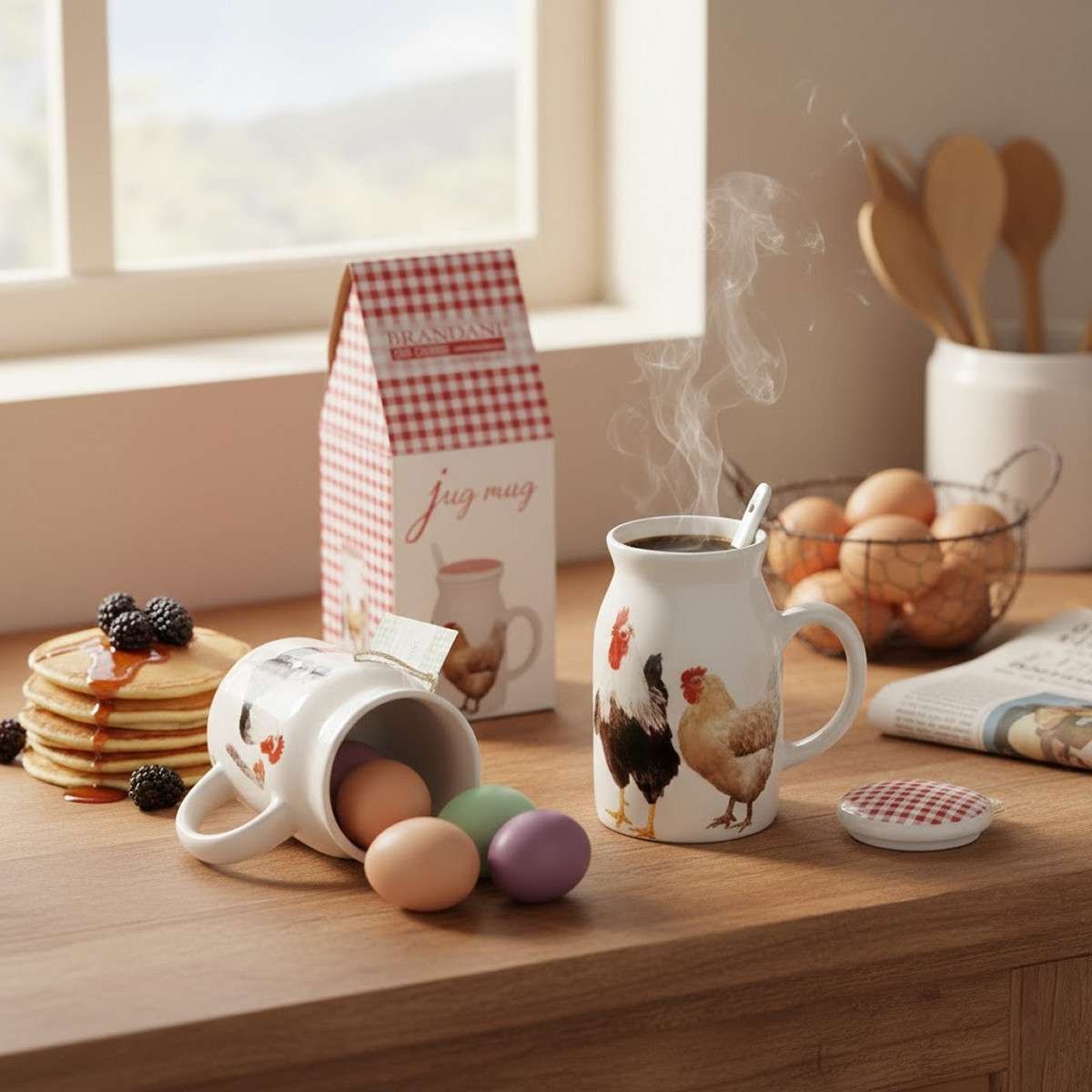 Tazza brocca Vecchia Fattoria con coperchio e cucchiaino new bone china 250 ml @ jug mug GALLO