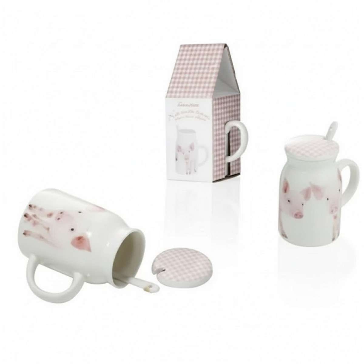 Tazza brocca Vecchia Fattoria con coperchio e cucchiaino new bone china 250 ml @ jug mug MAIALE