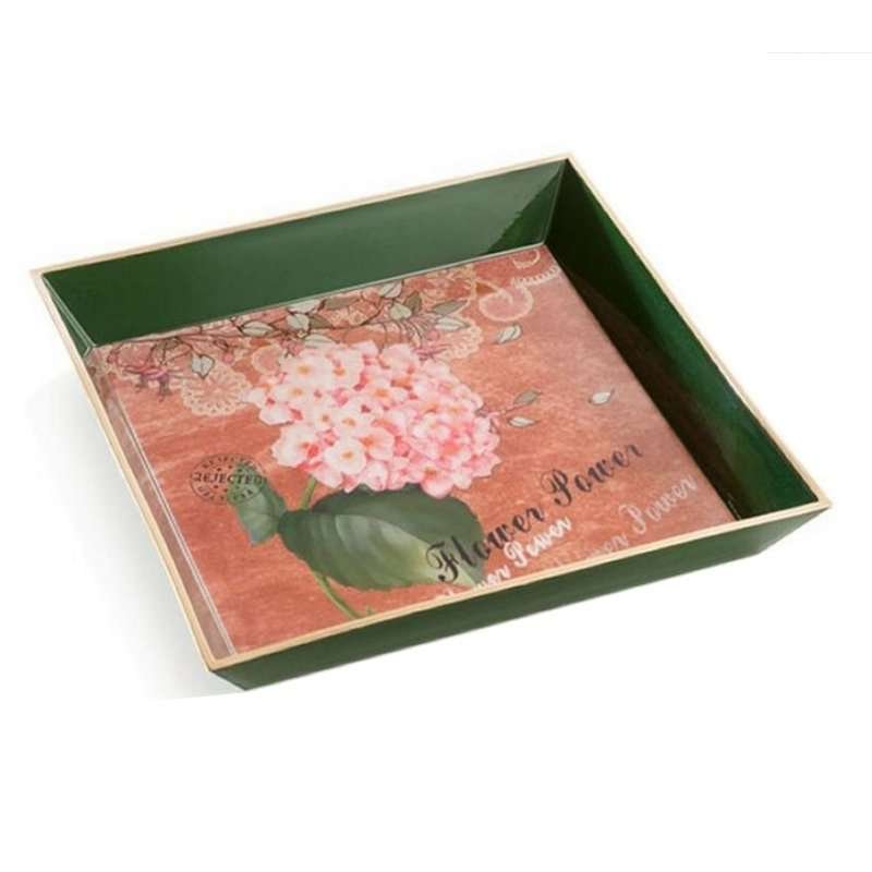 VASSOIO con dipinti fiori di Ortensia e bordo verde