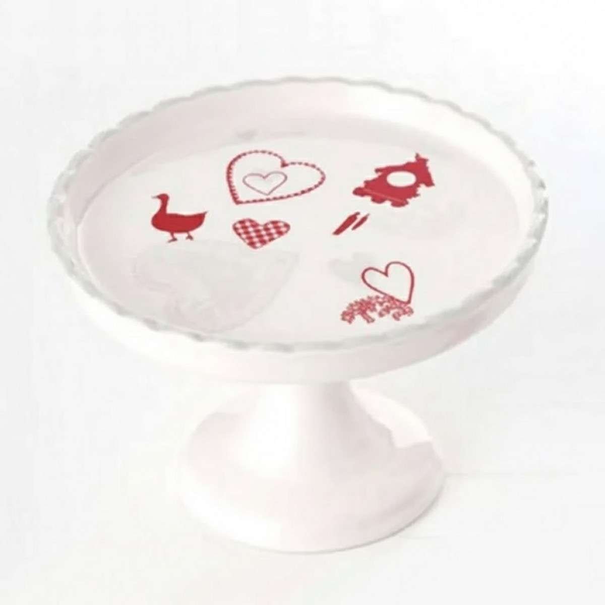 Alzatina Ceramica Bianca con Cuori Rossi Romantic Express Dolomite Brandani