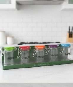 Set 5 pz Barattolini ermetici Portaspezie in Vetro con Scritta della spezia da inserire Star