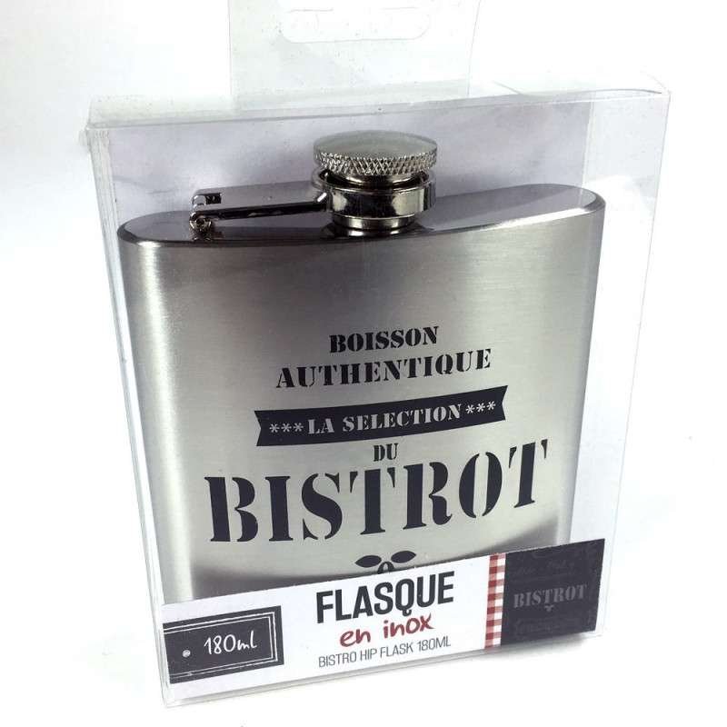 Fiaschetta in acciaio inox satinato Bistrot con scritte nere 180 ml Mai Uguali