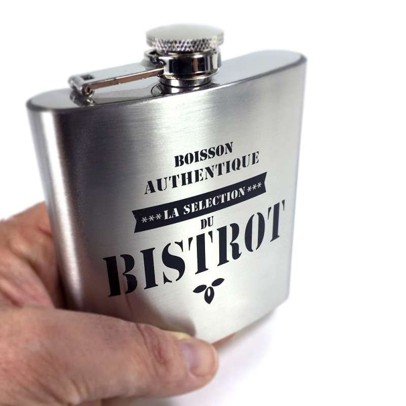 Fiaschetta in acciaio inox satinato Bistrot con scritte nere 180 ml Mai Uguali