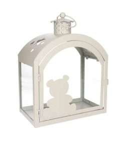 Lanterna grande con orsetto abbracci collection sabbia metallo e vetro Brandani