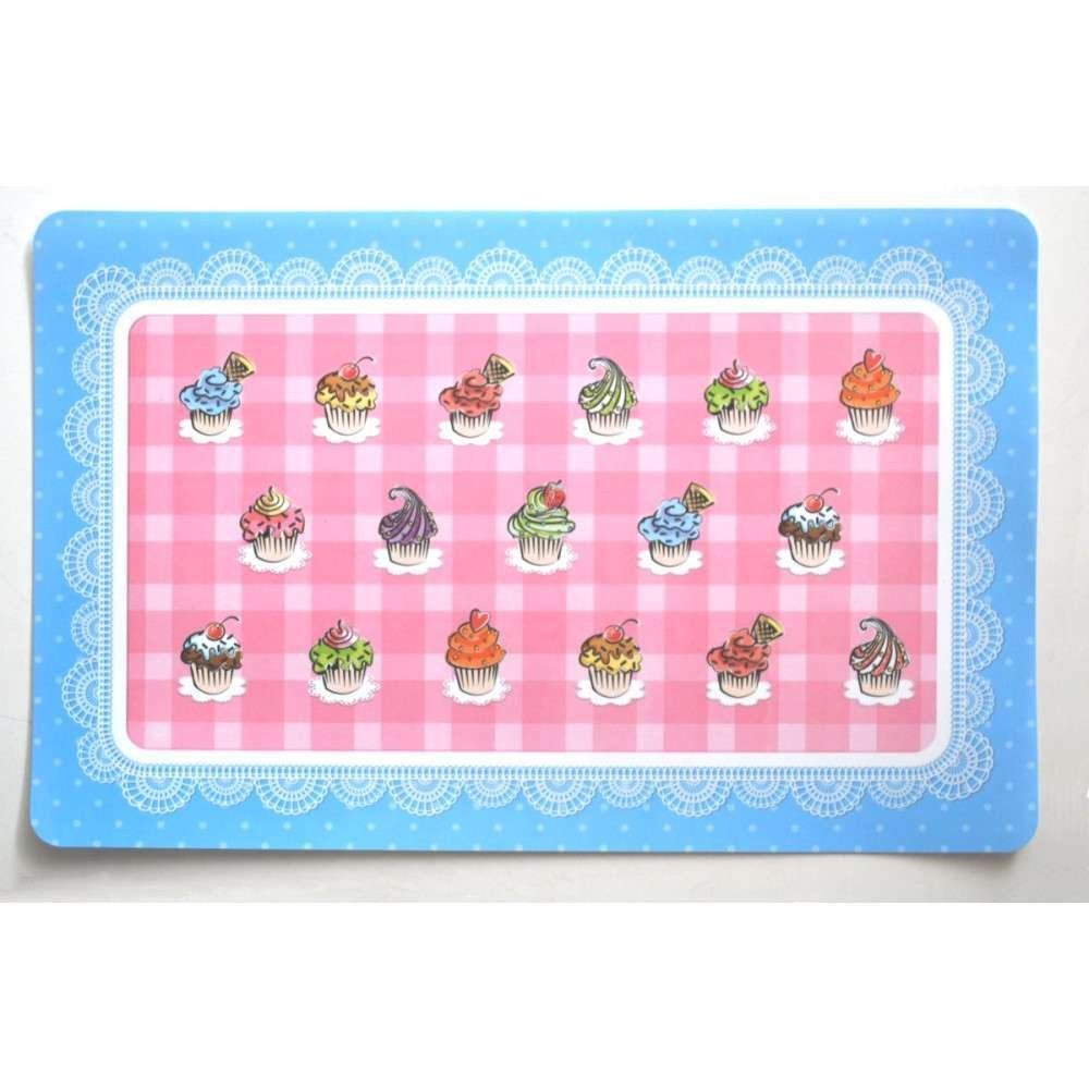 Set 6 Tovagliette da colazione in pvc rosa e celeste con disegni cupcakes @ set 6 salvamanteles cupcakes