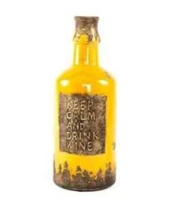 Vaso bottiglia in ceramica giallo invecchiato con scritta "keep calm and drink wine"