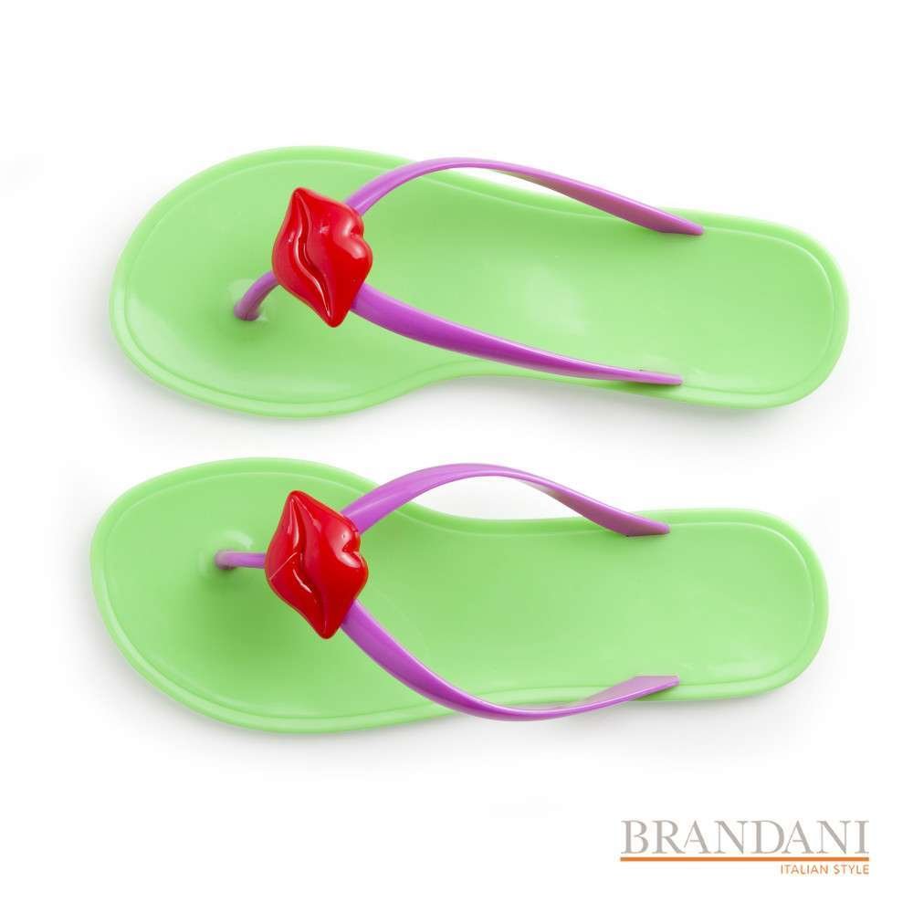 Ciabatta infradito Profumo di Baci VERDE mare estate Red lips TG. M BRANDANI