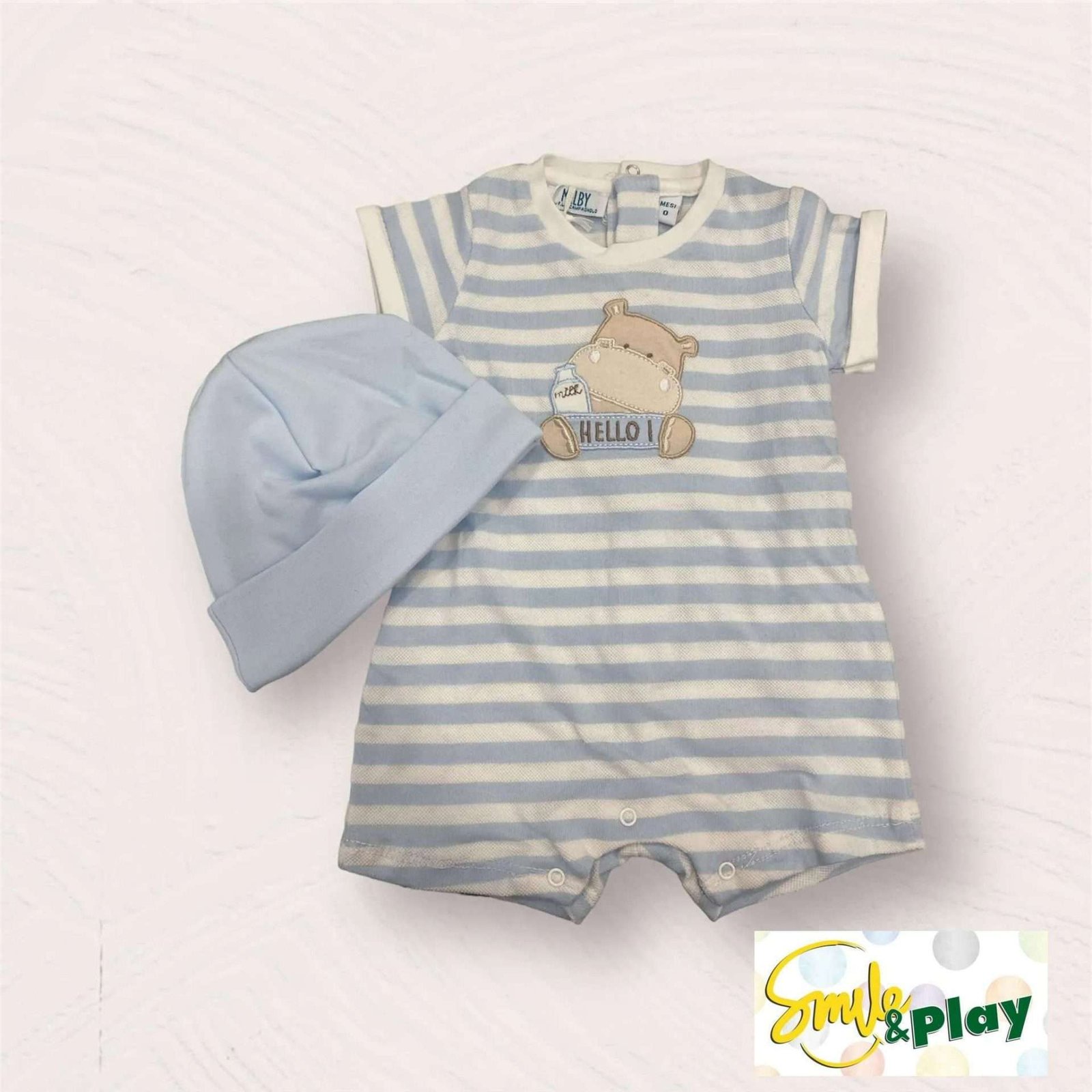 Pagliaccetto Neonato estivo + berretto in cotone 0 mesi