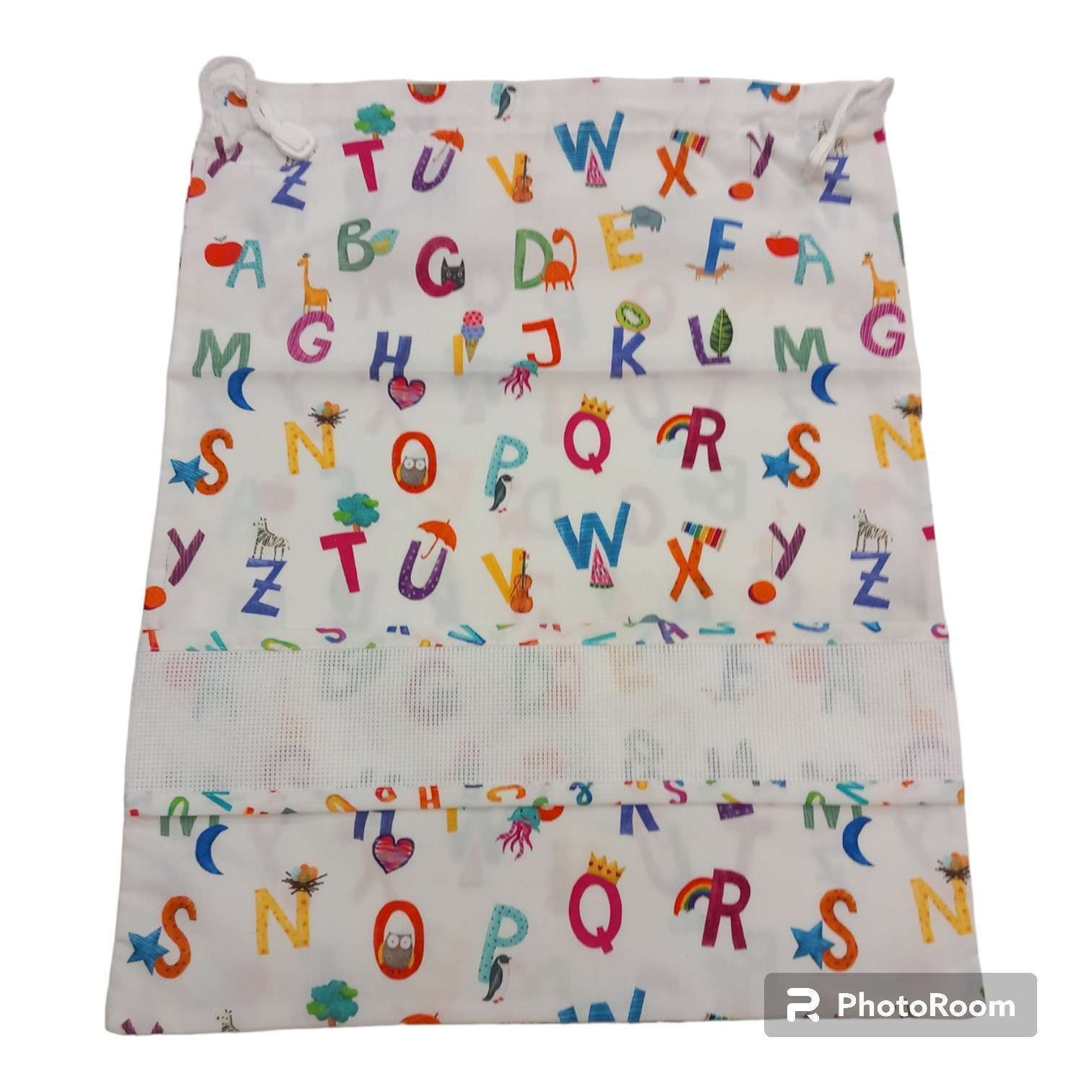 Sacchetta asilo con tela aida fantasia lettere
