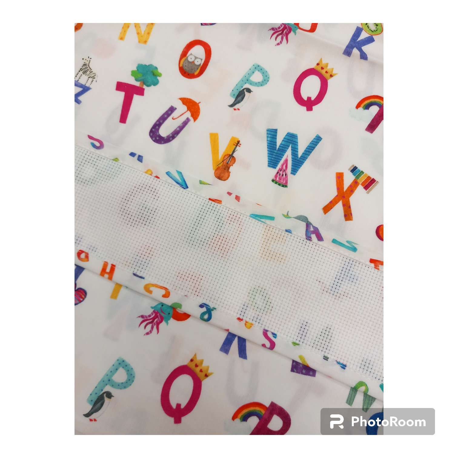 Sacchetta asilo con tela aida fantasia lettere - immagine 3