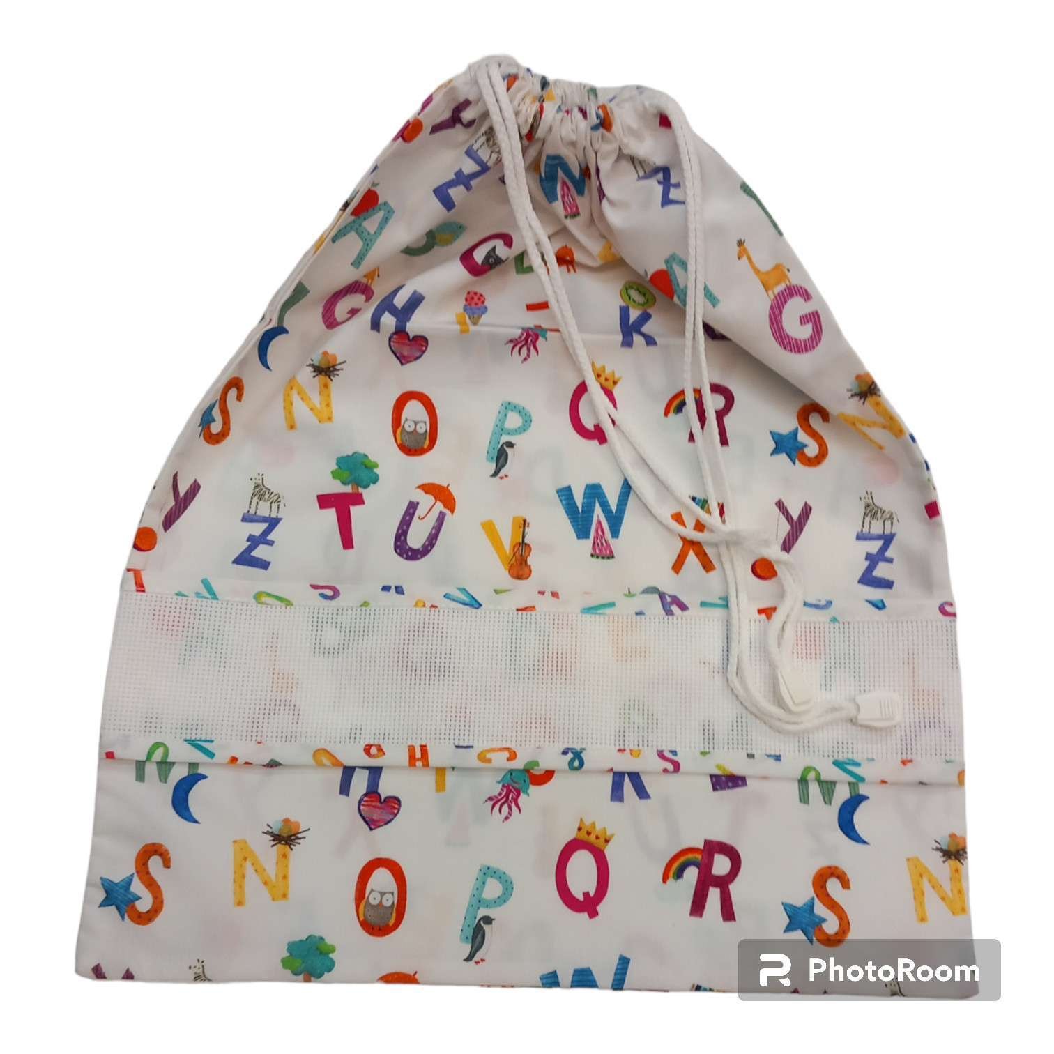 Sacchetta asilo con tela aida fantasia lettere - immagine 2