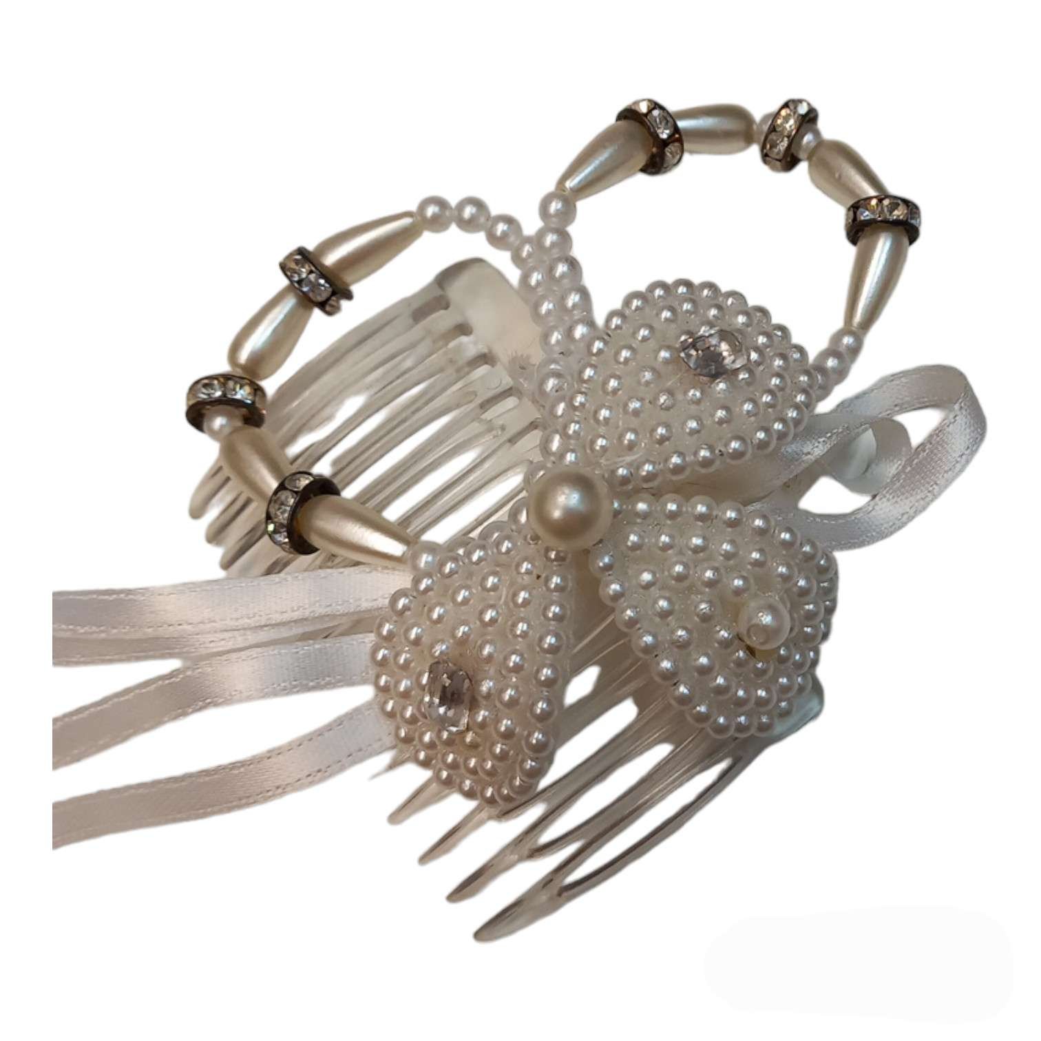 FERMAGLIO PER CAPELLI PERLE E STRASS - immagine 2