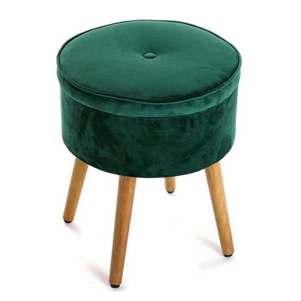 Sgabello pouf rotondo in velluto verde