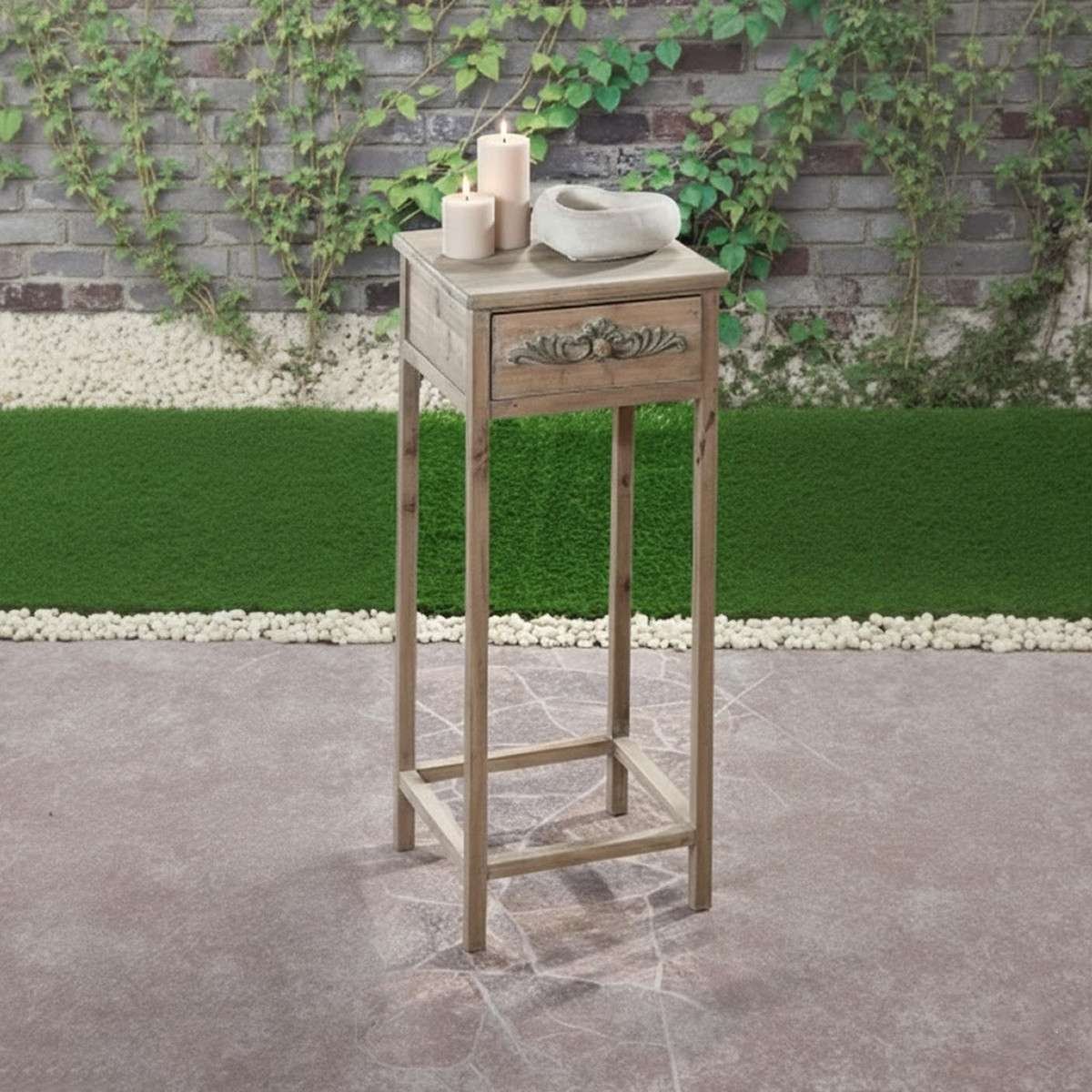 Mobiletto Tavolino shabby chic in legno naturale con cassetto
