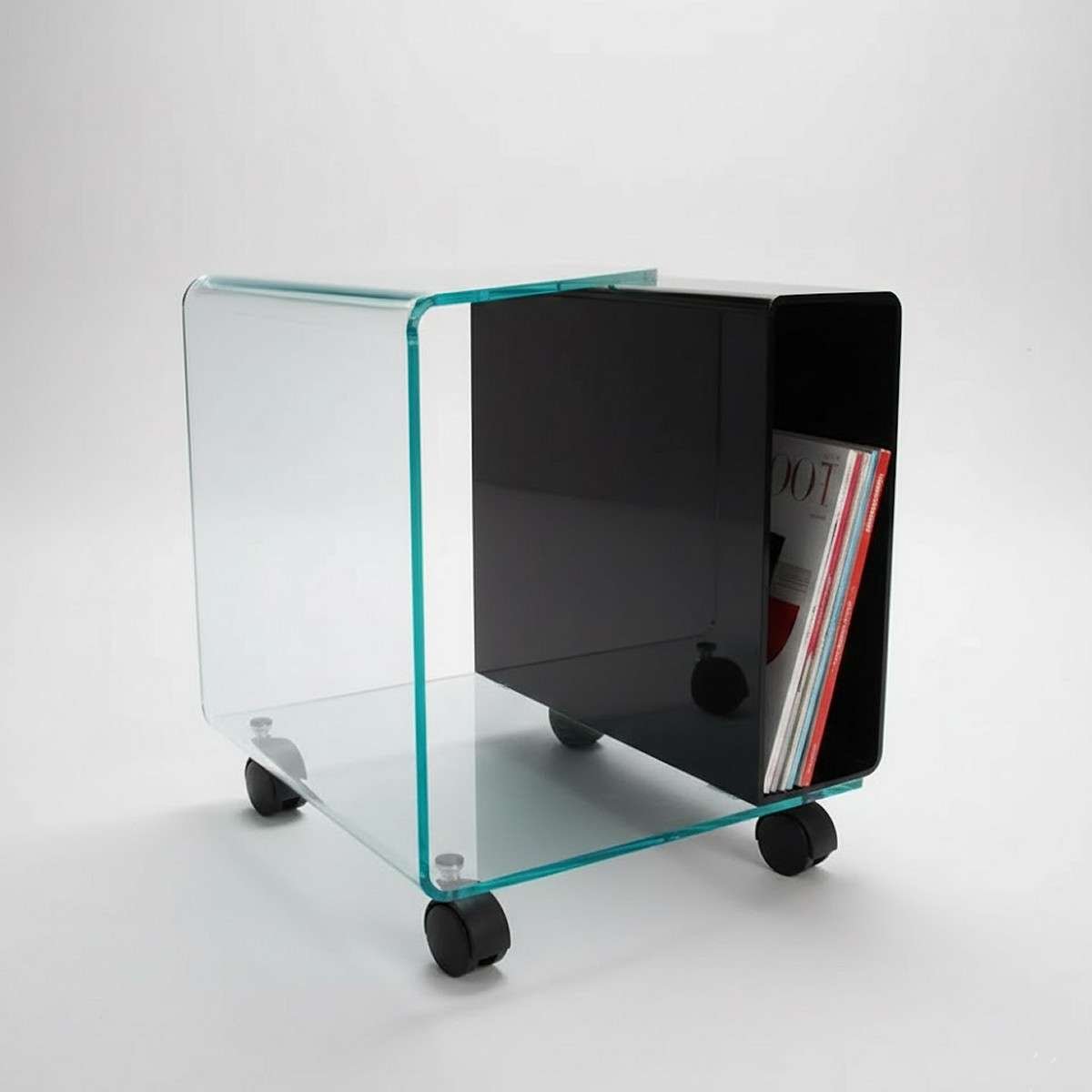 Carrello Comodino AMORETTO - Design Moderno e Vintage in Metacrilato Verde Soft con Portariviste Nero